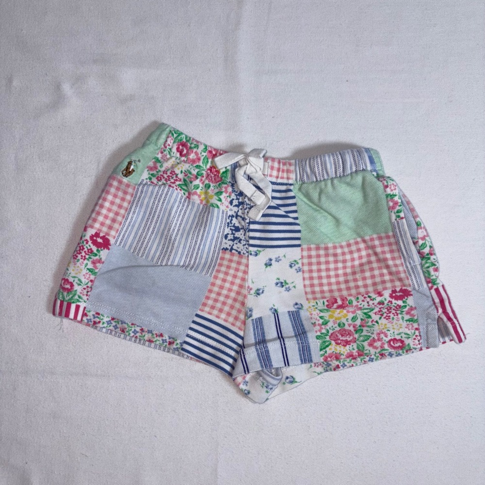 Polo Ralph Lauren Patchwork Shorts 2T Multicolor Excellent Floral Gingham Knit
